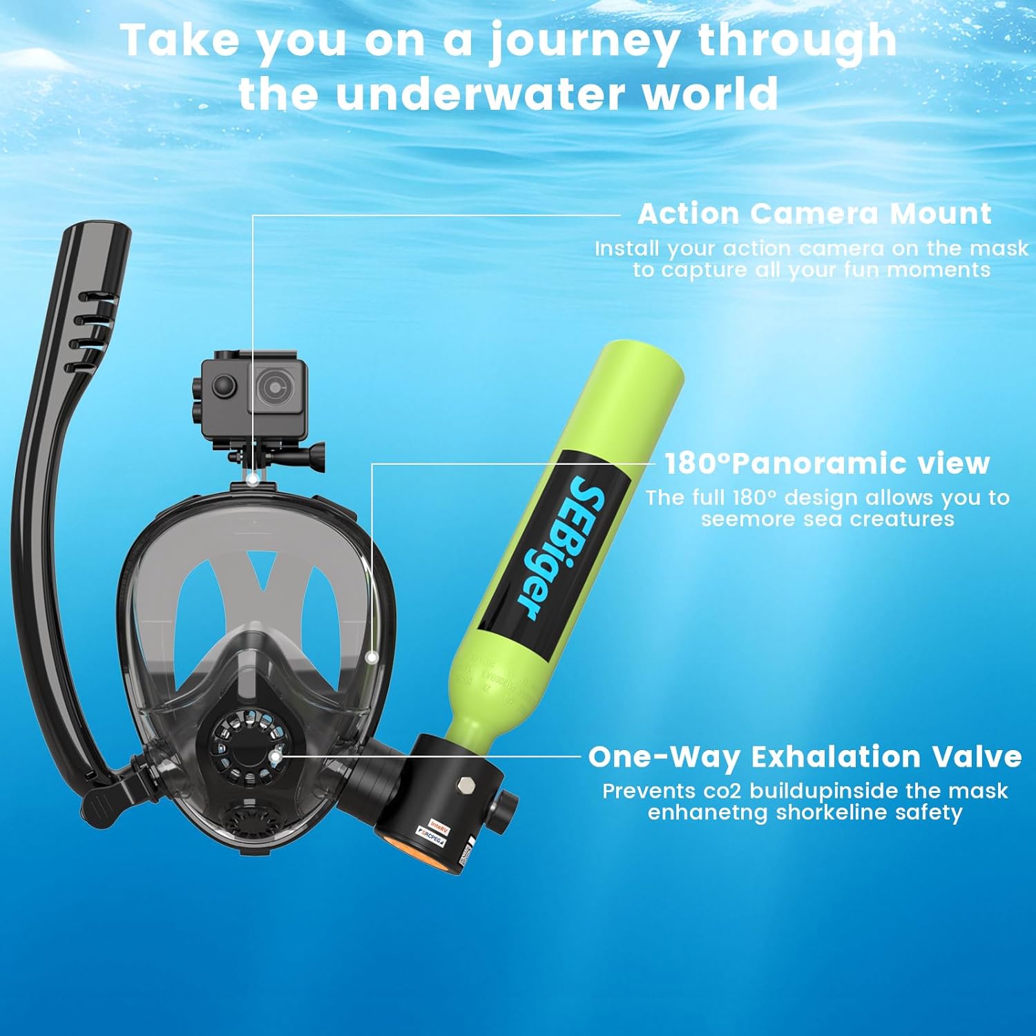 Mini Scuba Tank 0.5L with Full - đánh giá và giá Snorkel Set